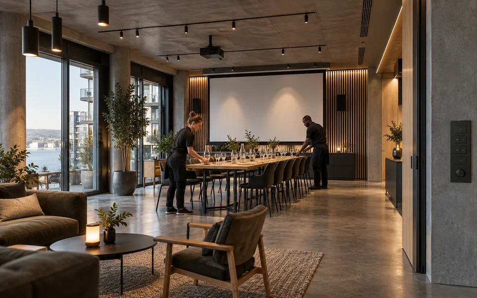 Future co-working/event scenario: preparation needs equipment feedback before it is called ready.